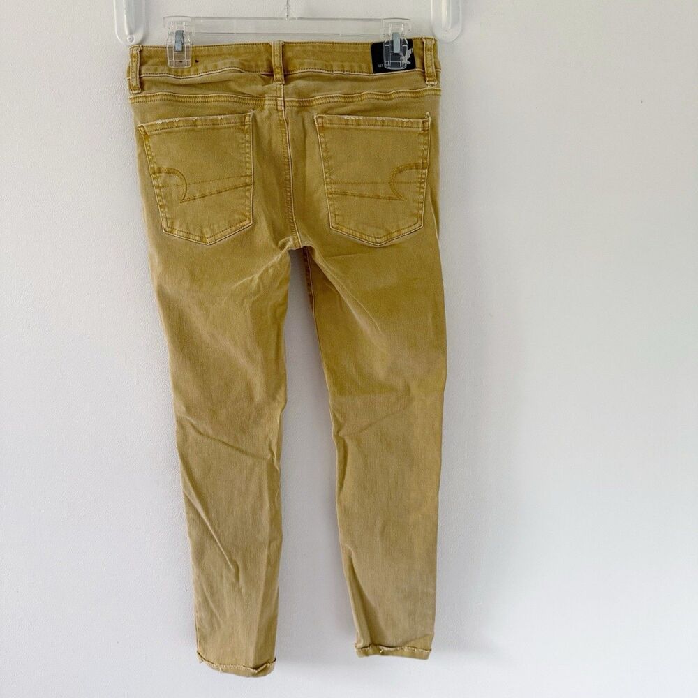 American Eagle 8 Gold Jegging Crop Jeans Denim Super Stretch Distress AE Colored